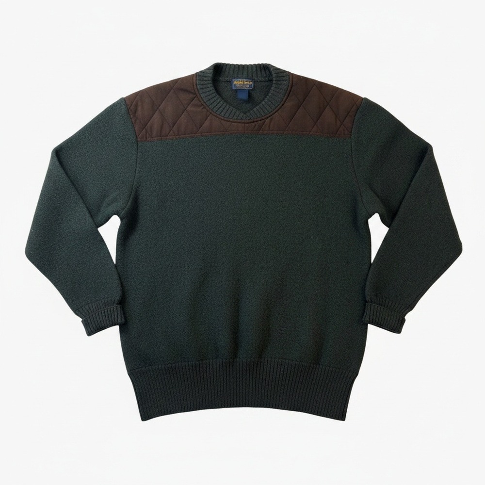 Woolrich Loden Wool Shooting Sweater Men's L Green Quilted Shoulder Hunting